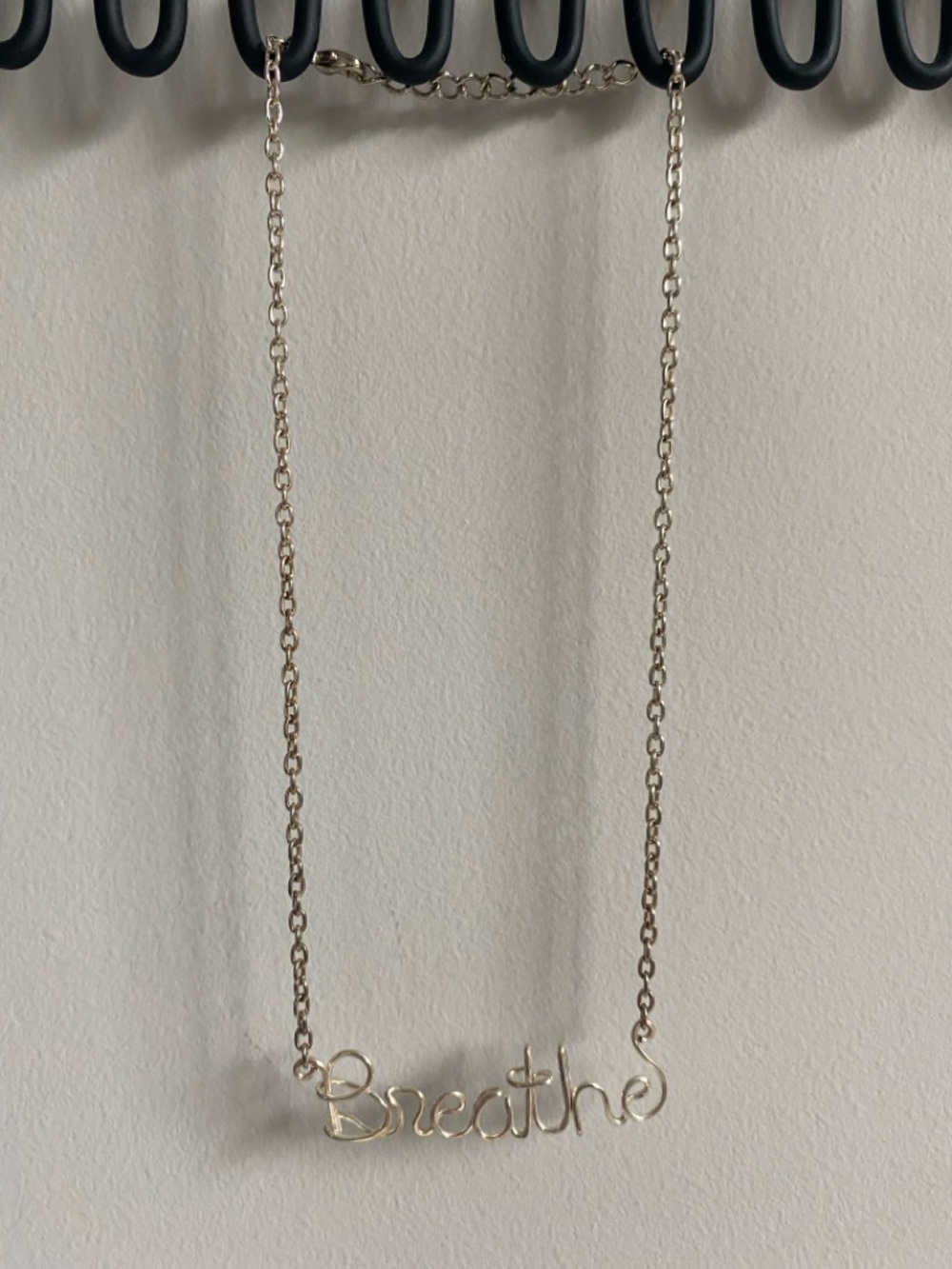 Breathe Script Word Necklace in Silver Tone